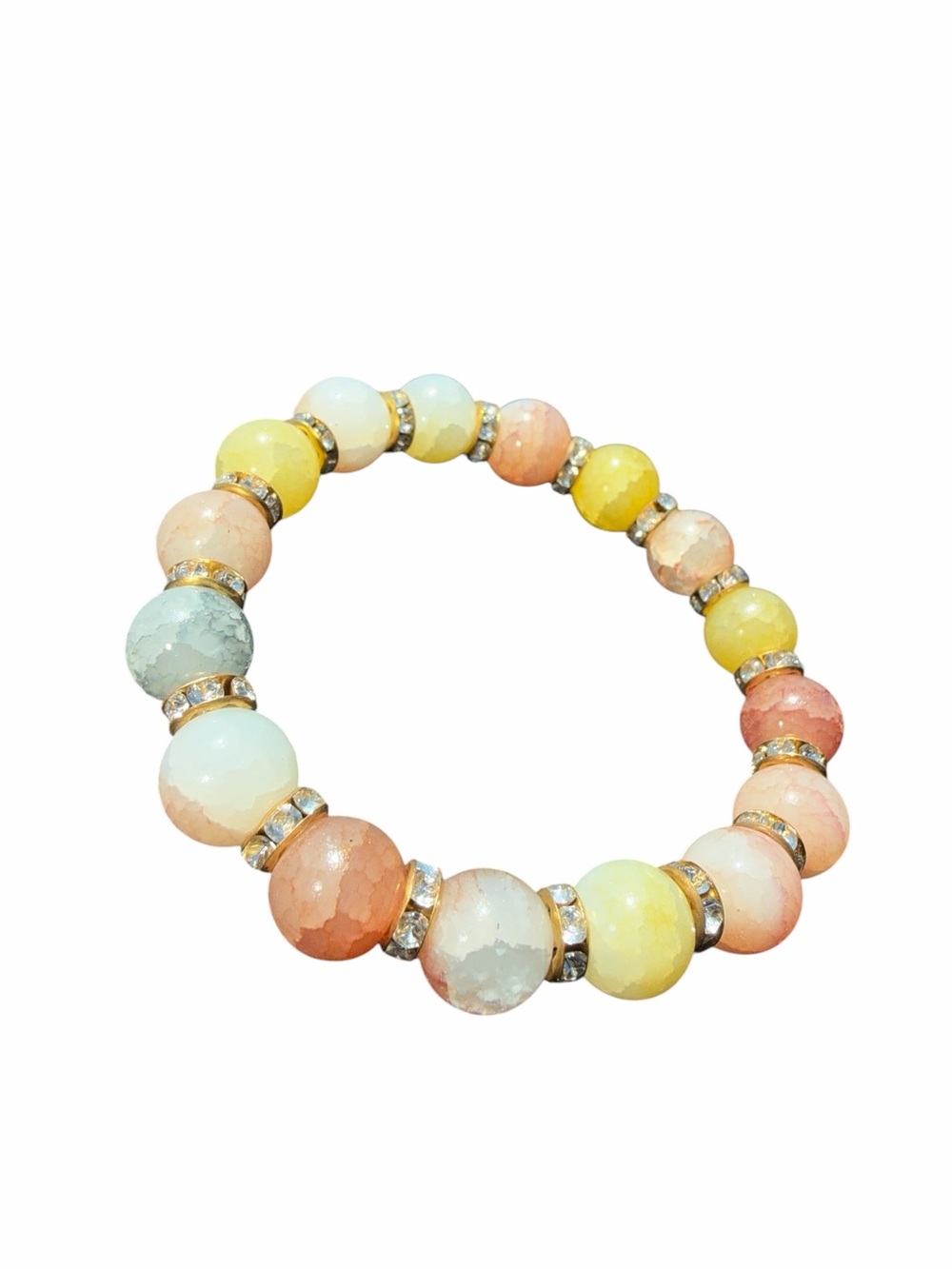 Pastel Multi-Bead Stretch Bracelet with Rhinestone Spacers